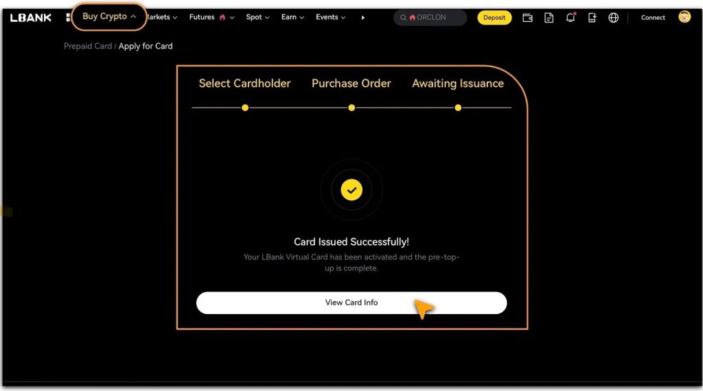 مرحله ۴ مشاهده مشخصات کارت اعتباری LBANK و اتصال به پرداخت