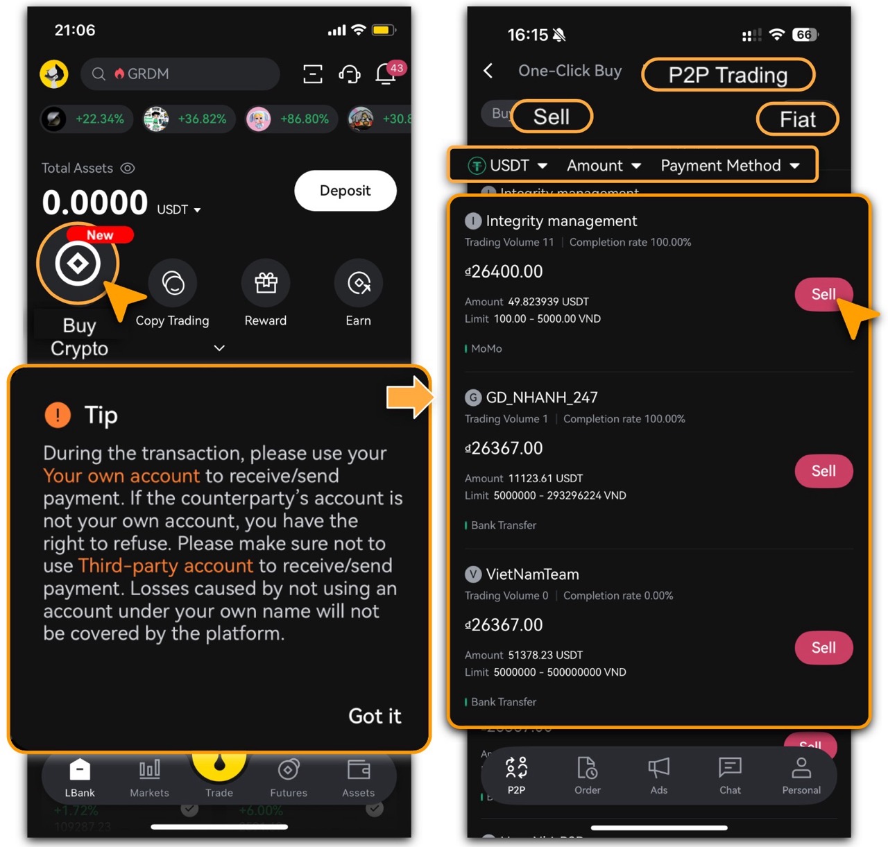 ورود به بخش فروش و فیلتر آگهیها معاملات P2P ال بانک
