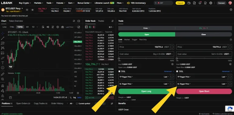 تنظیم حد سود و ضرر در ال بانک lbank
