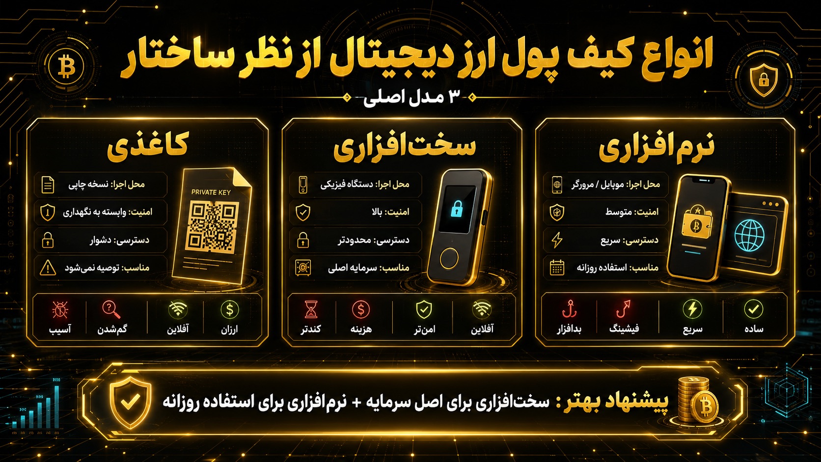 انواع کیف پول ارز دیجیتال نرم افزاری و سخت افزاری و کاغذی