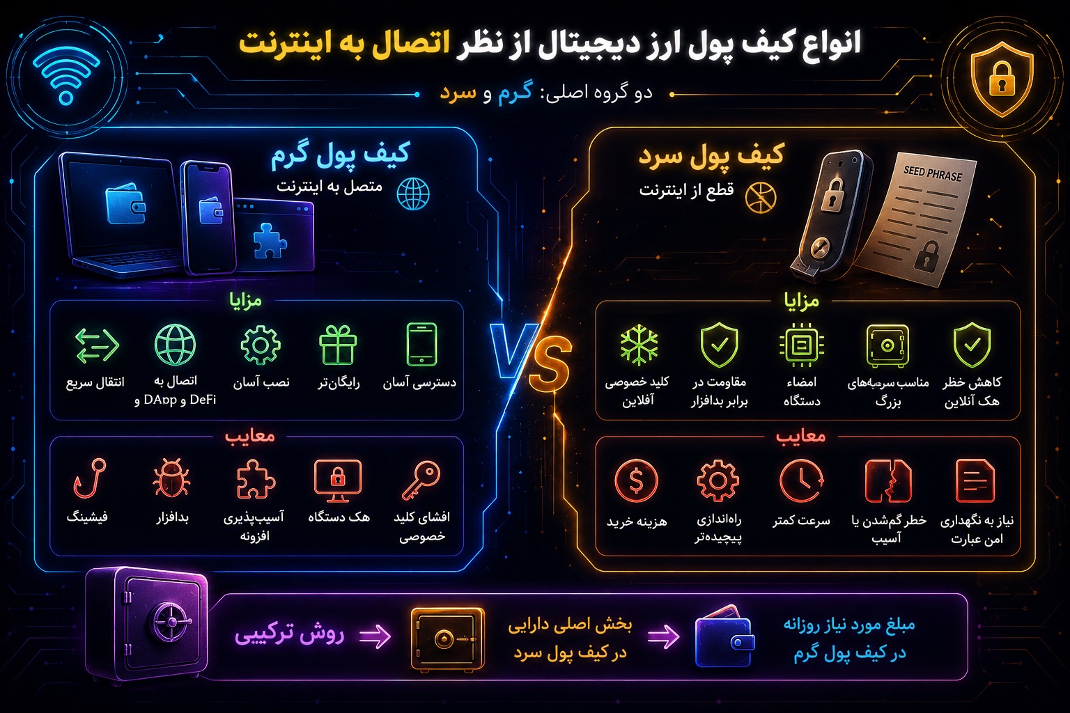 انواع کیف پول ارز دیجیتال سرد و گرم