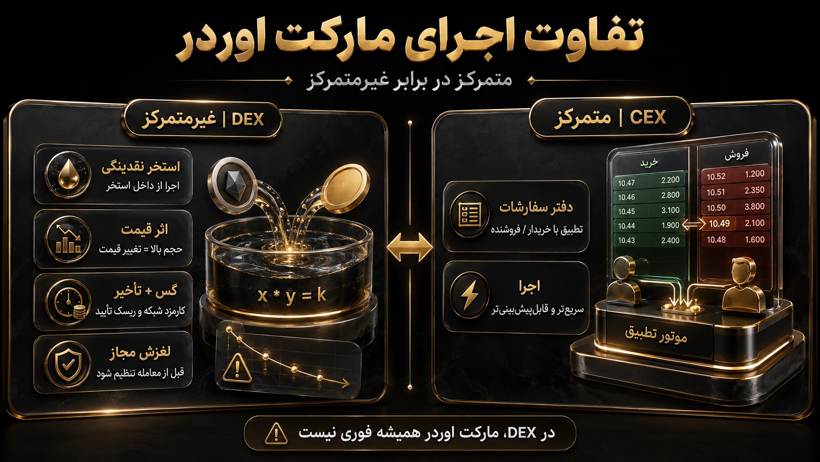 تفاوت اجرای سفارش market order در صرافی متمرکز و غیرمتمرکز چیست؟